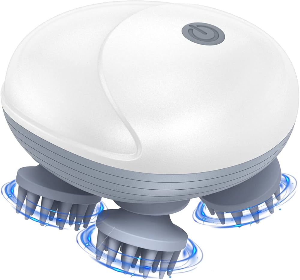 Electric Head Scalp Massager with 4 kneading massage heads and 96 soft-touch nodes