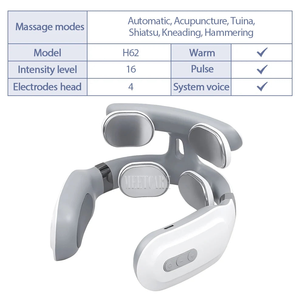 Smart Wireless Back & Neck Massager with Heating & TENS Pulse – Cervical Muscle Pain Relief & Shoulder Health Care