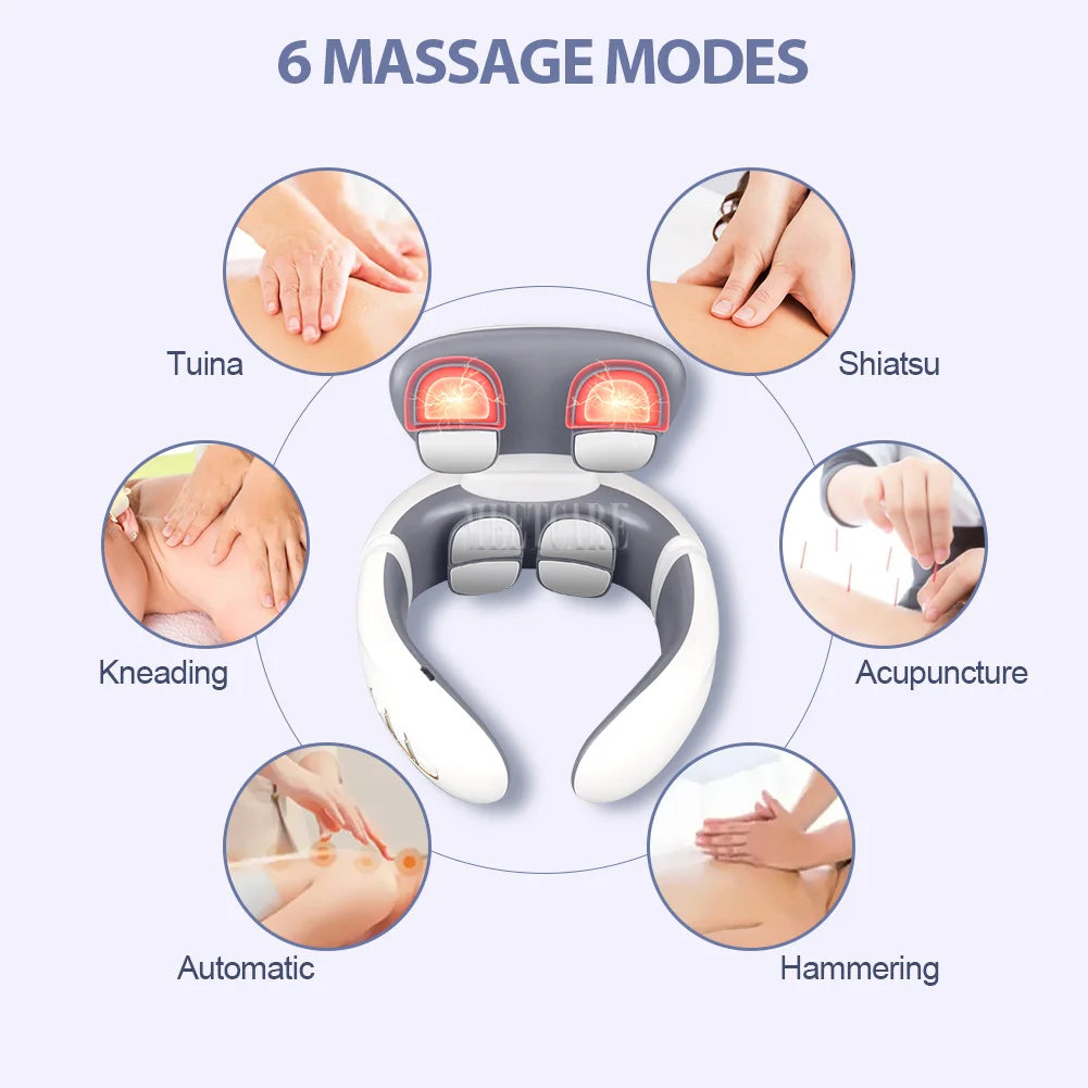 Smart Wireless Back & Neck Massager with Heating & TENS Pulse – Cervical Muscle Pain Relief & Shoulder Health Care