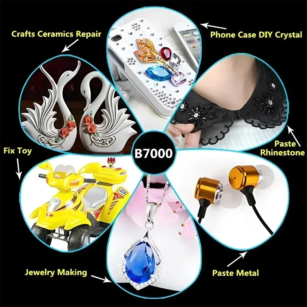 B‑7000 Clear Contact Adhesive – Universal DIY Repair Glue & T7000 Precision‑Tip Applicator for Glass & Plastic Bonding