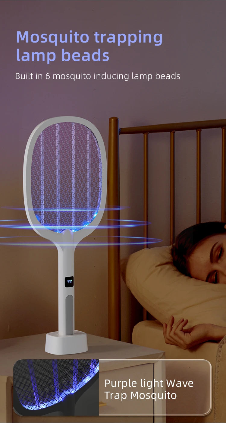 Electric Fly Swatter & Mosquito Trap Lamp – Handheld, Rechargeable, Safe Insect Killer for Home, Office, Patio & Camping