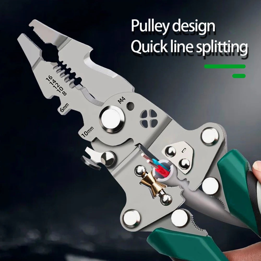 Foldable Wire Stripper & Crimping Tool – Multi-Function Electrician Pliers with Pulley Design for Cutting, Stripping & Wire Winding