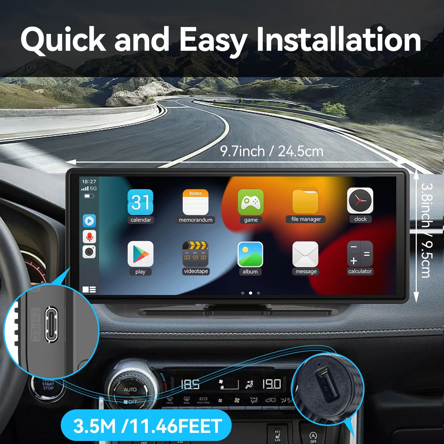 Universal Wireless CarPlay & Android Auto Touchscreen – Portable Car Display