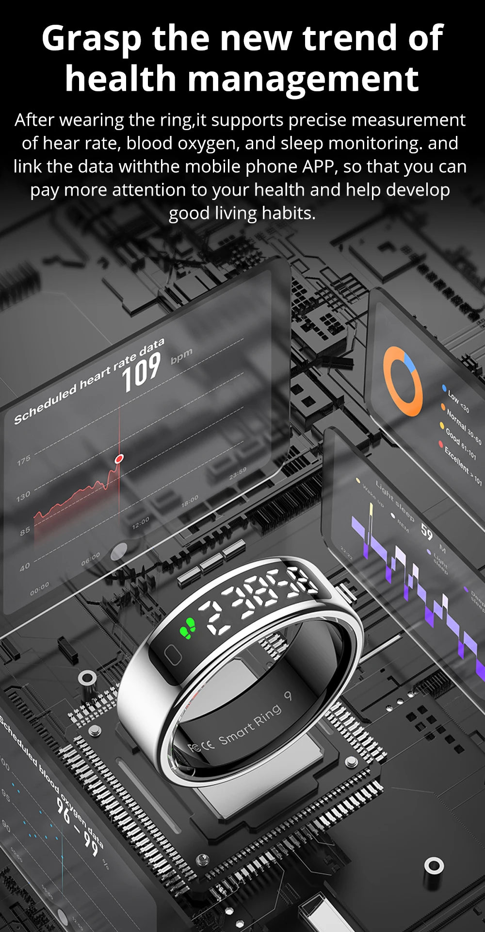 COLMI R12 Smart Ring – Touch Screen, Wireless Charging & Health Tracker, 5ATM Waterproof for Men & Women