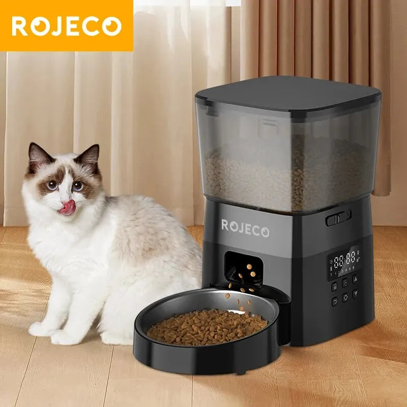ROJECO Automatic Pet Feeder – Smart Dry Food Dispenser for Cats & Dogs with Button Control and Scheduled Feeding