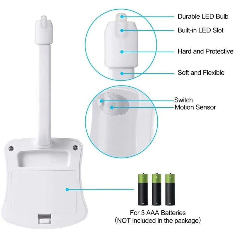 Motion-activated LED light for toilet bowl in 16 colors or 8-color cycle