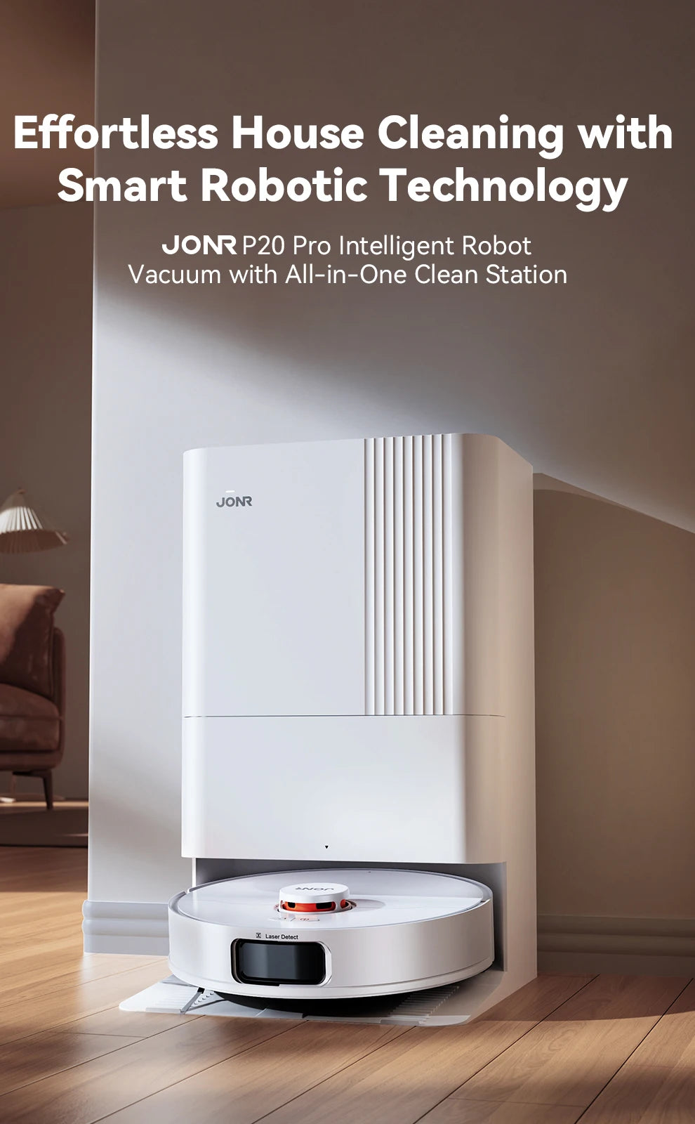 JONR P20 Pro Robot Vacuum | 3-in-1 Mopping, Vacuuming & Drying with Auto Dust Collection & Self-Drainage System