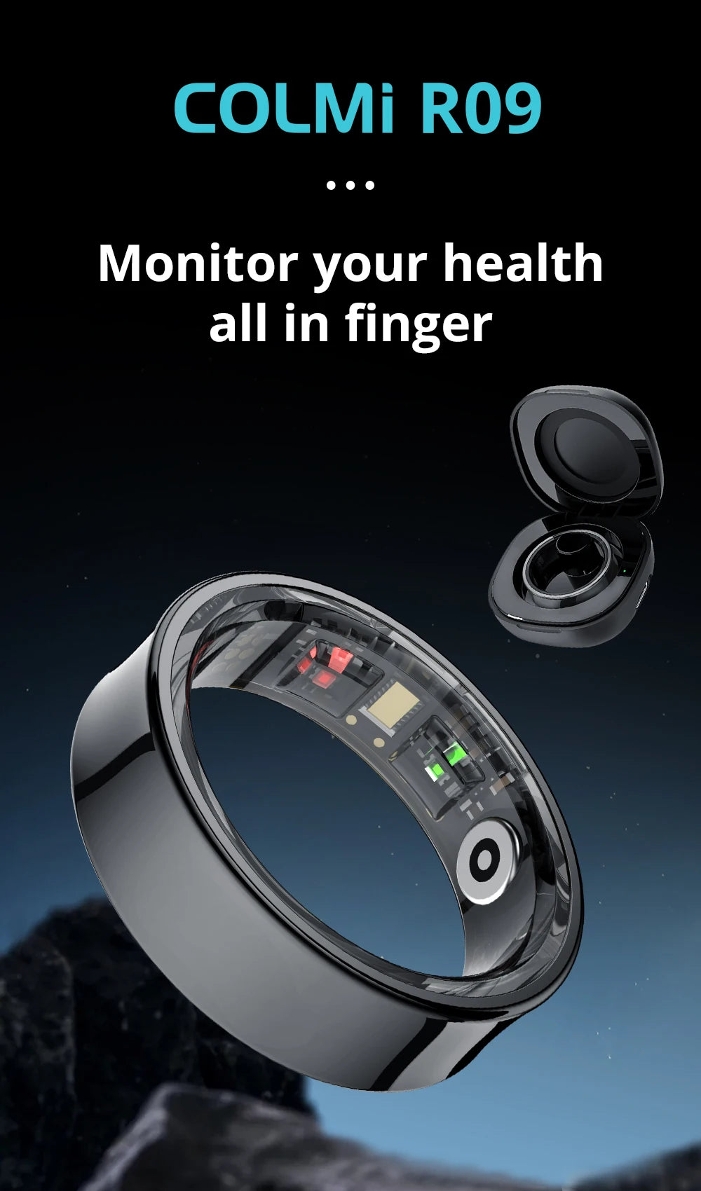 COLMI R09 Smart Ring with Charging Case – Body Temperature, Health & Sleep Monitor