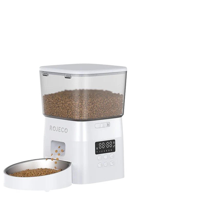 ROJECO Automatic Pet Feeder – Smart Dry Food Dispenser for Cats & Dogs with Button Control and Scheduled Feeding