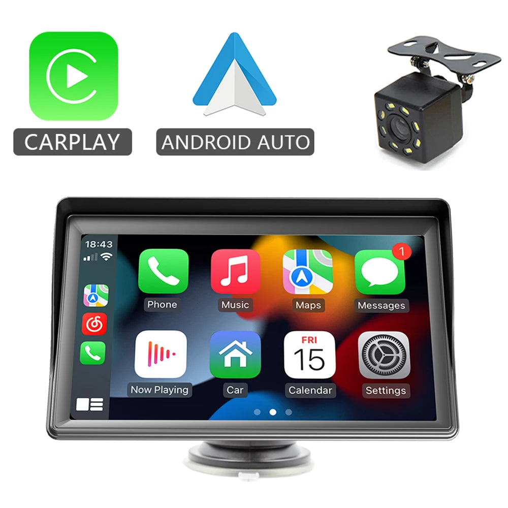 Portable Car Touchscreen Multimedia Player – Wireless CarPlay & Android Auto | USB, AUX & Backup Camera Support
