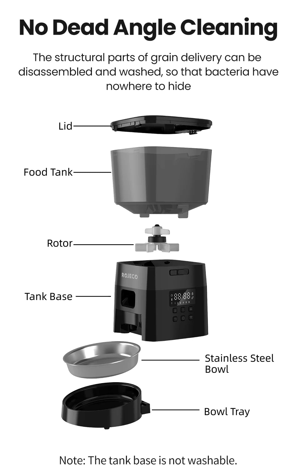 ROJECO Automatic Pet Feeder – Smart Dry Food Dispenser for Cats & Dogs with Button Control and Scheduled Feeding
