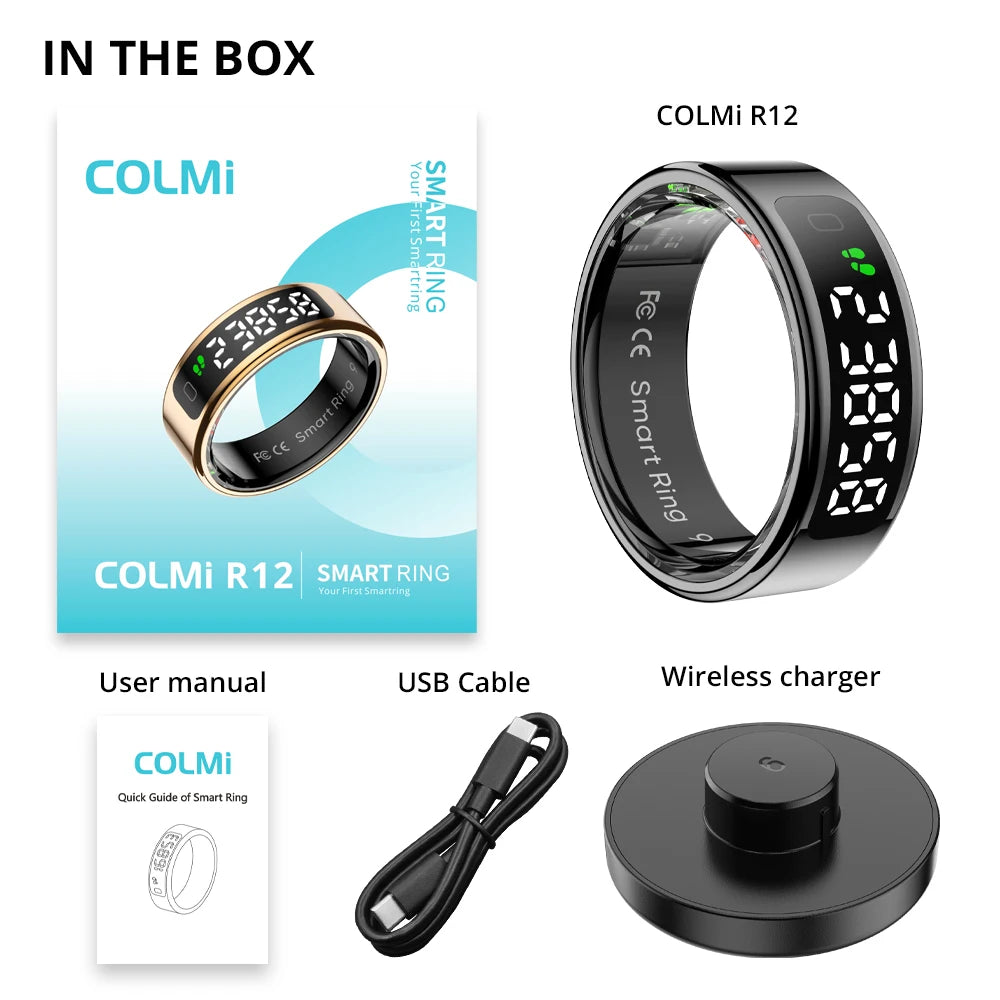 COLMI R12 Smart Ring – Touch Screen, Wireless Charging & Health Tracker, 5ATM Waterproof for Men & Women