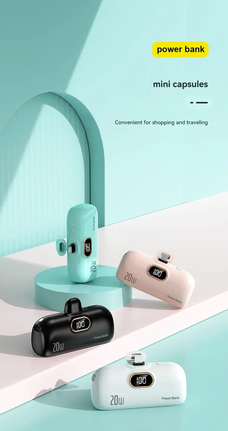 Mini Capsule Power Bank – Ultra-Compact Fast Charger & Emergency External Battery for iPhone and Android