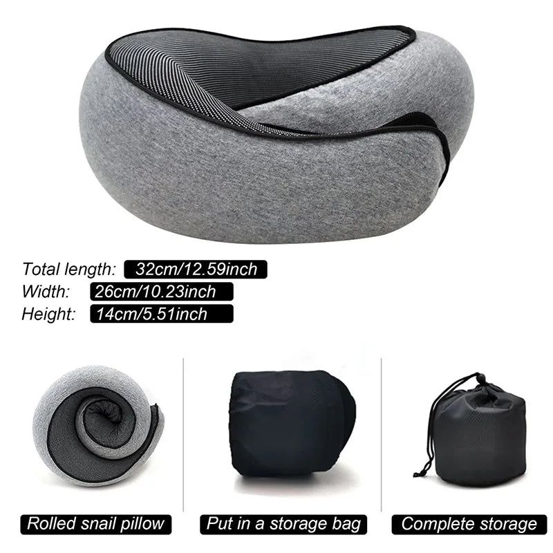 Travel Neck Pillow – Memory Foam U-Shaped Snail Style | Portable, Adjustable & Soft Neck Support for Airplane, Car & Office Naps