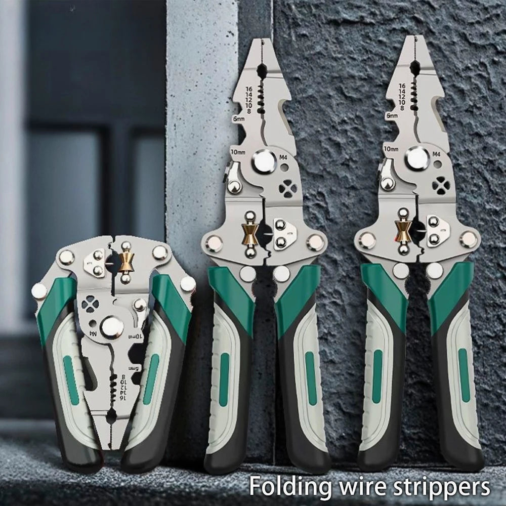 Foldable Wire Stripper & Crimping Tool – Multi-Function Electrician Pliers with Pulley Design for Cutting, Stripping & Wire Winding