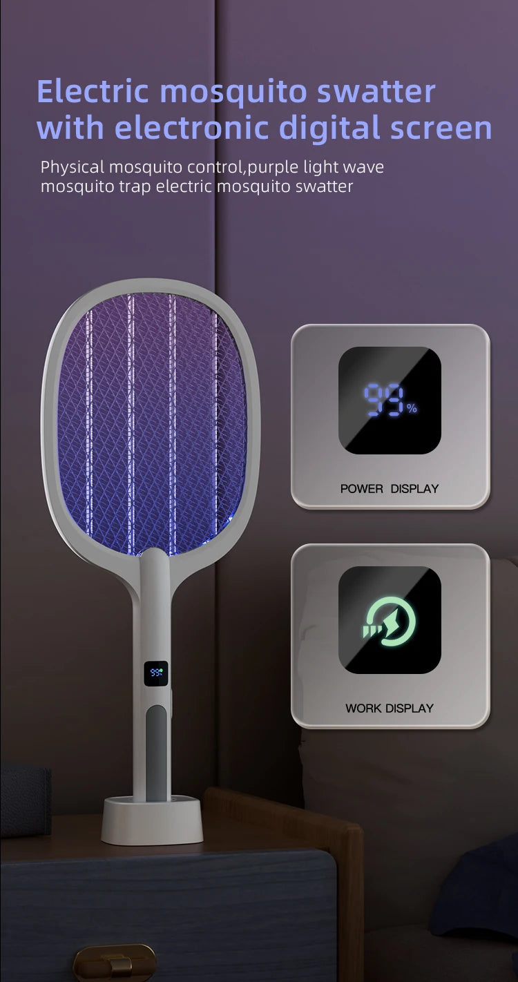 Electric Fly Swatter & Mosquito Trap Lamp – Handheld, Rechargeable, Safe Insect Killer for Home, Office, Patio & Camping