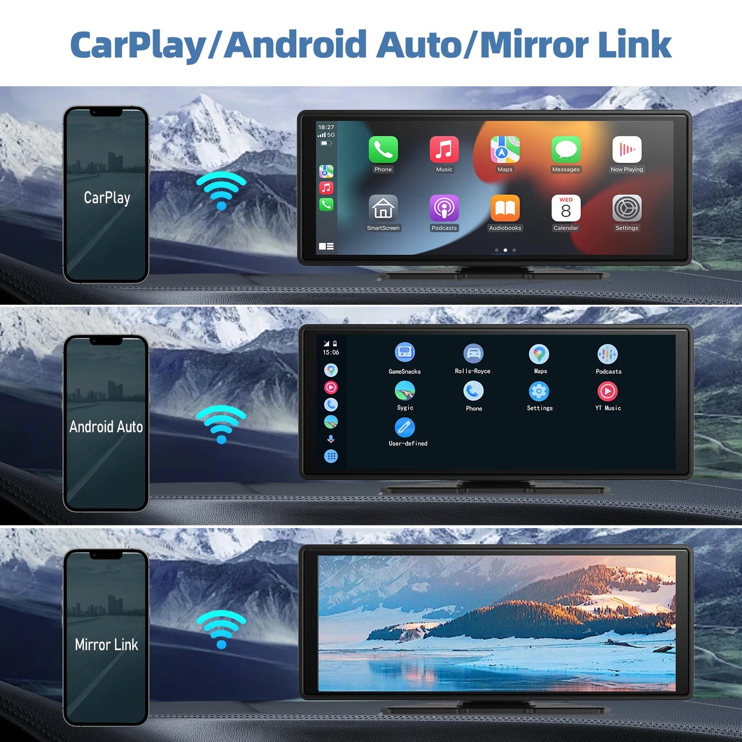 Universal Wireless CarPlay & Android Auto Touchscreen – Portable Car Display