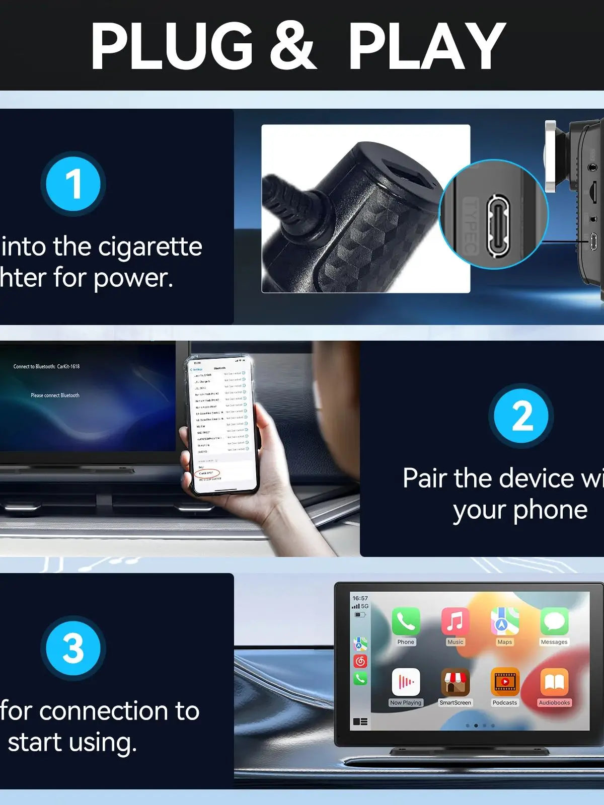 Universal Wireless CarPlay & Android Auto Touchscreen – Portable Car Display