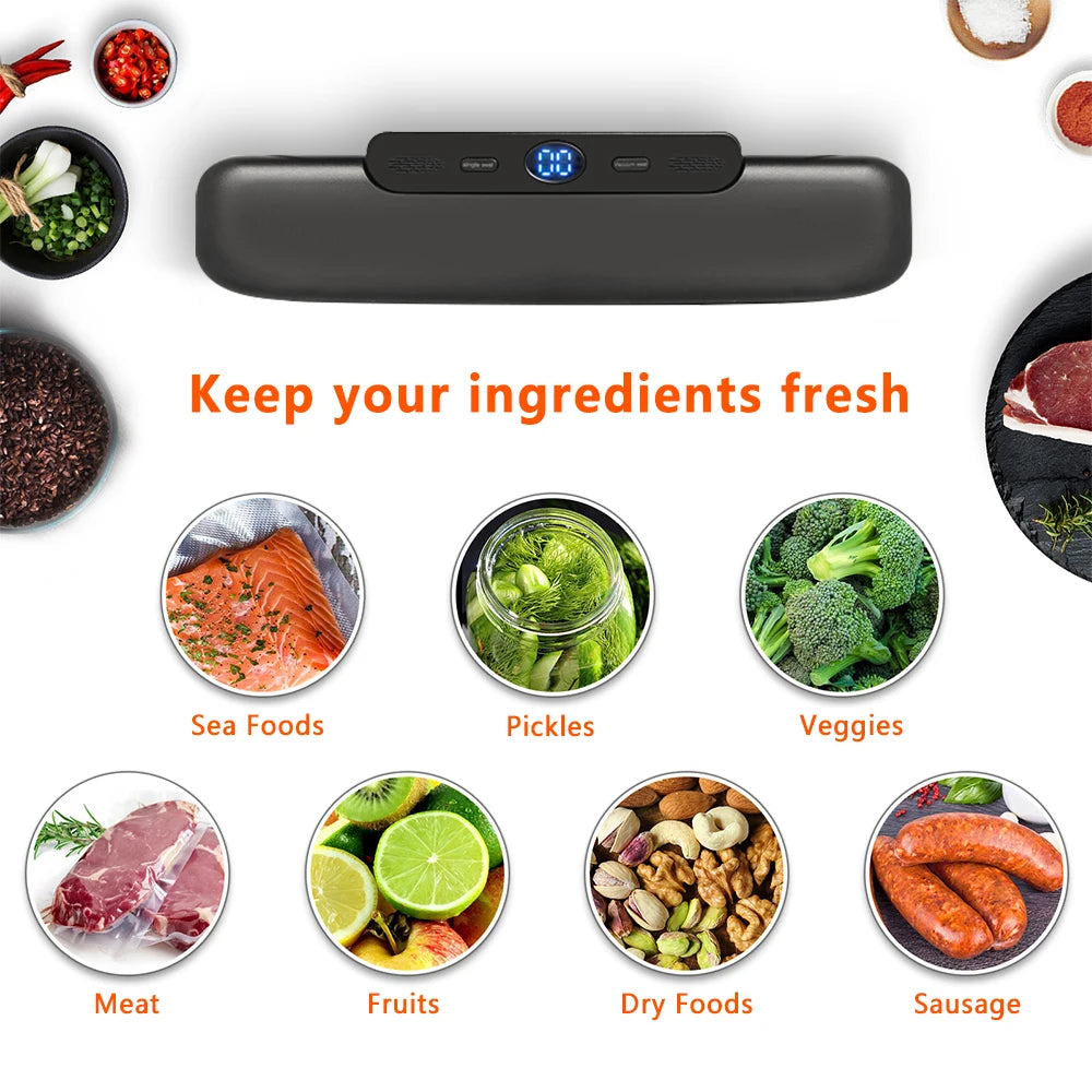 SaengQ Vacuum Sealer Machine – Food Saver with 10 Free Vacuum Bags | Household Food Preservation & Packaging