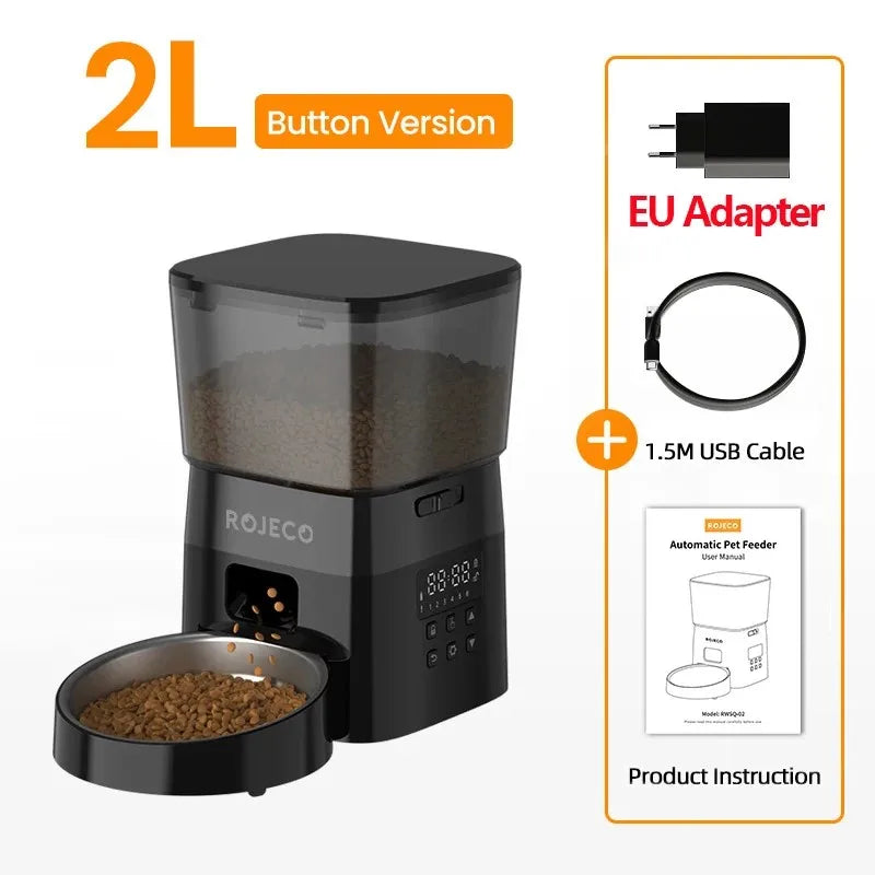 ROJECO Automatic Pet Feeder – Smart Dry Food Dispenser for Cats & Dogs with Button Control and Scheduled Feeding