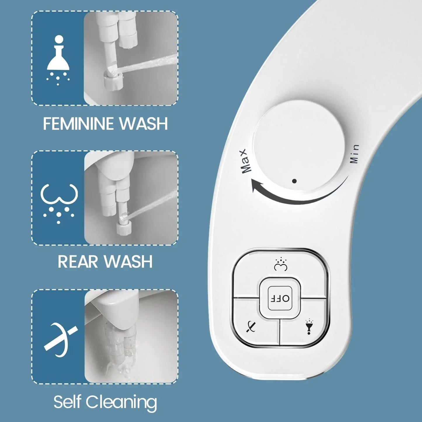 SAMODRA Non-Electric Bidet Attachment – Dual Self-Cleaning Nozzles for Front & Rear Wash | Easy-to-Install Toilet Seat Water Sprayer