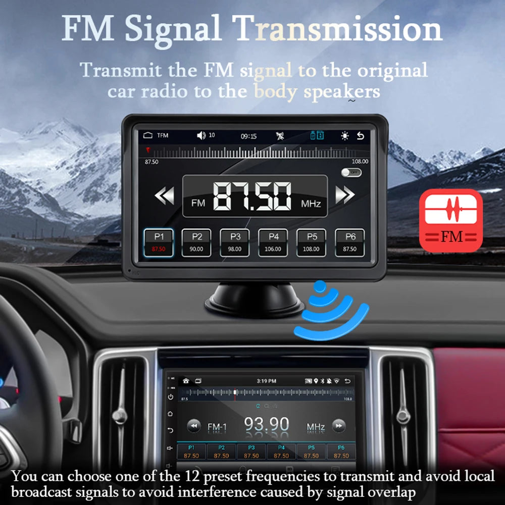 Portable Car Touchscreen Multimedia Player – Wireless CarPlay & Android Auto | USB, AUX & Backup Camera Support