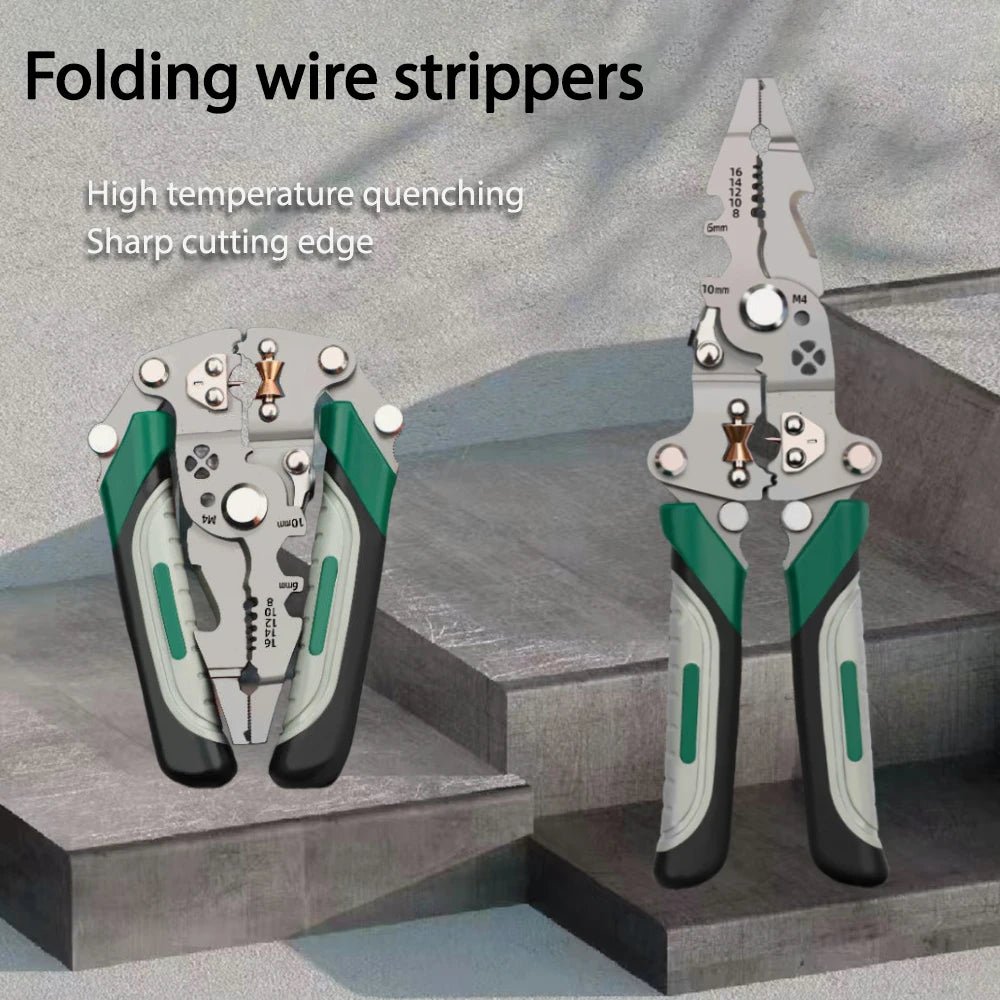 Foldable Wire Stripper & Crimping Tool – Multi-Function Electrician Pliers with Pulley Design for Cutting, Stripping & Wire Winding