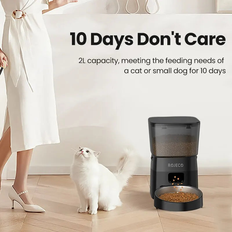 ROJECO Automatic Pet Feeder – Smart Dry Food Dispenser for Cats & Dogs with Button Control and Scheduled Feeding