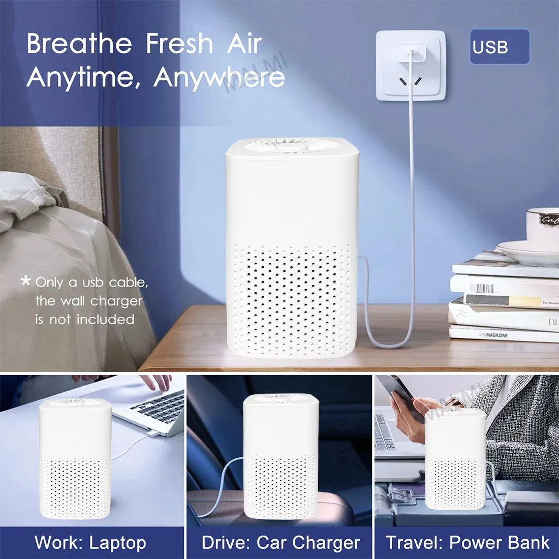 Compact HEPA Air Purifier for Home & Car – Removes Smoke, Odors, Formaldehyde, PM2.5 – Quiet Air Freshener for Bedroom or Office