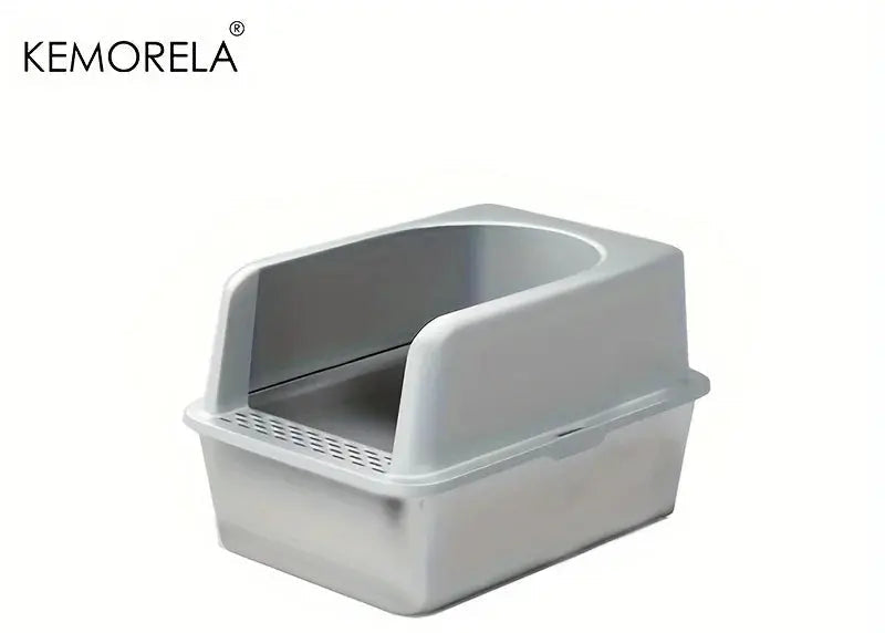 Stainless steel KEMORELA XL cat litter box with lid, high sides, odor-resistant, easy-to-clean metal pan for large and small cats