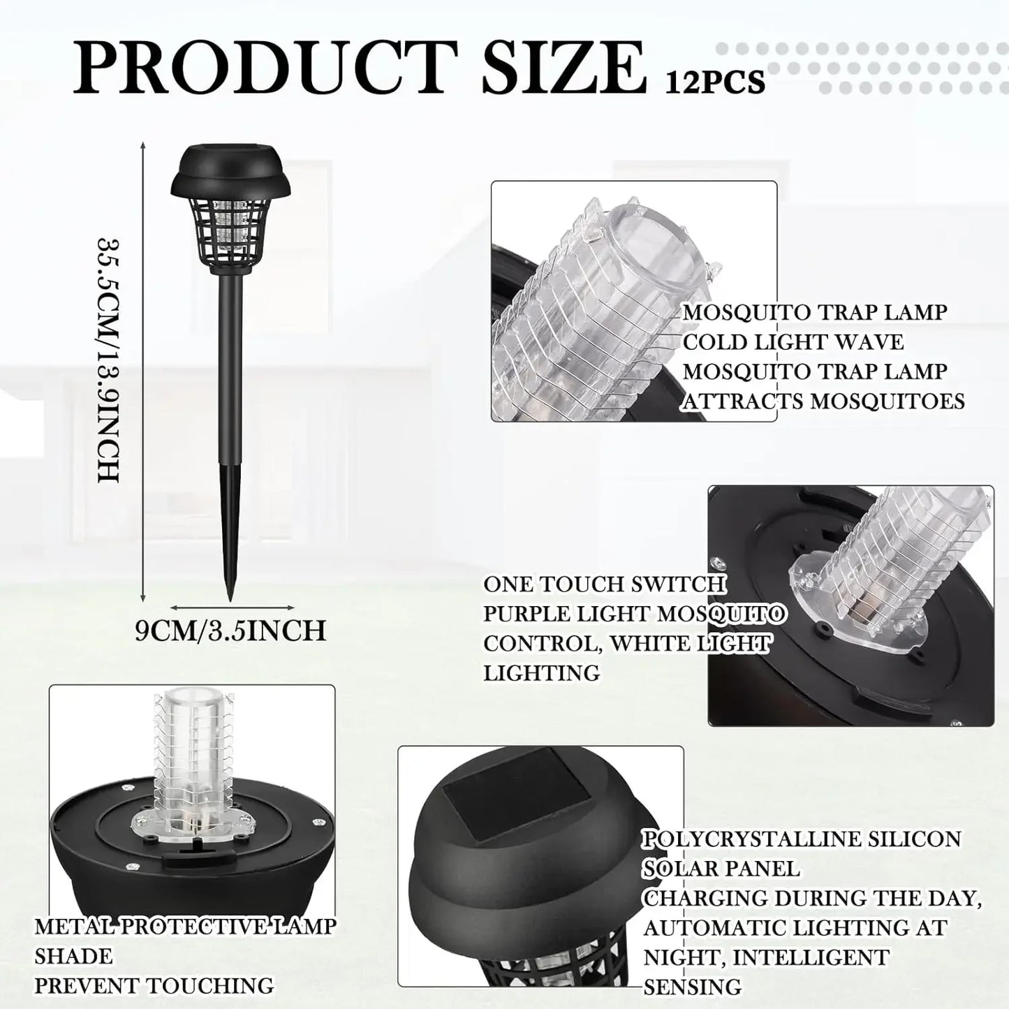 Solar-Powered Mosquito Zapper Lamp – Waterproof Insect Killer with 2 Light Modes & Safety Net for Lawn & Outdoor Use