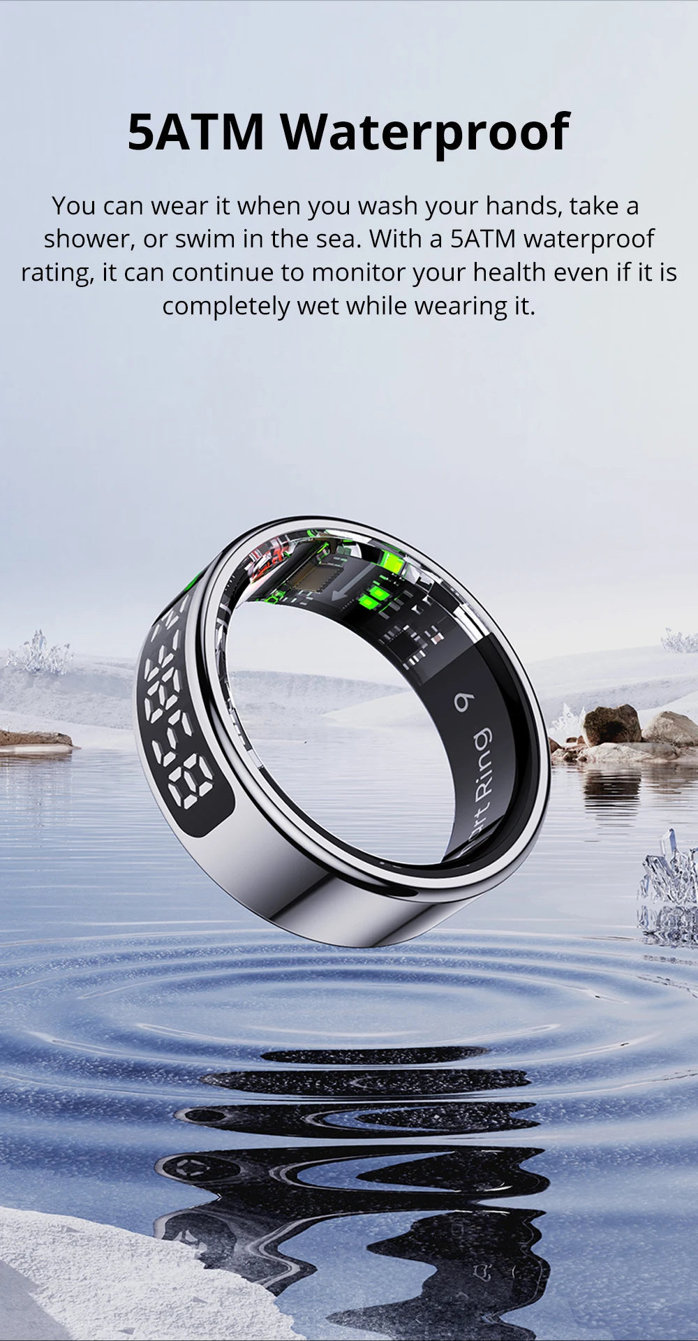 COLMI R12 Smart Ring – Touch Screen, Wireless Charging & Health Tracker, 5ATM Waterproof for Men & Women
