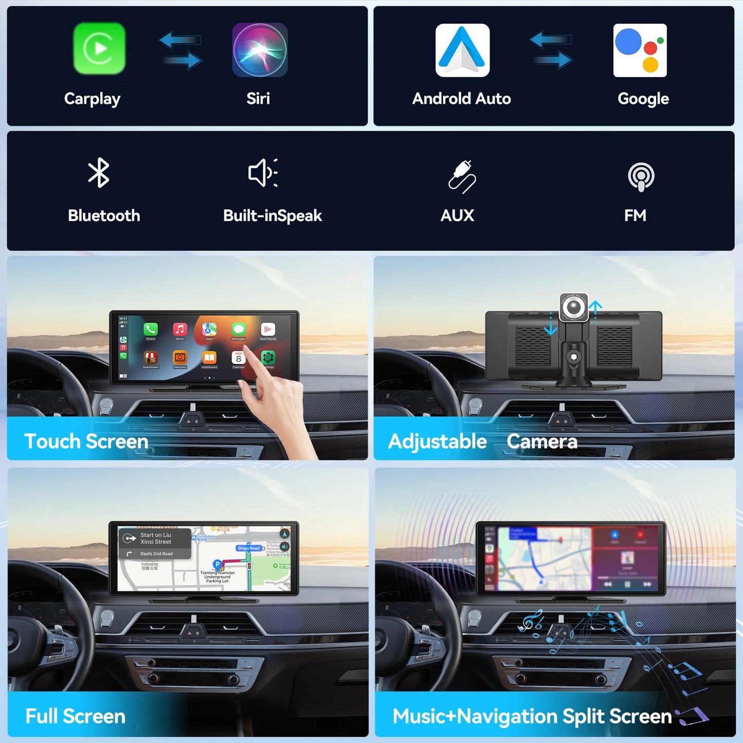 Universal Wireless CarPlay & Android Auto Touchscreen – Portable Car Display