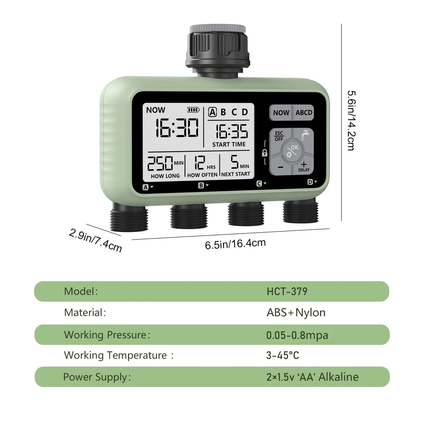 RESWAT 4-Outlet Water Timer – Multifunctional Sprinkler Controller with Multi-Caliber Adaptors for Easy Garden Irrigation
