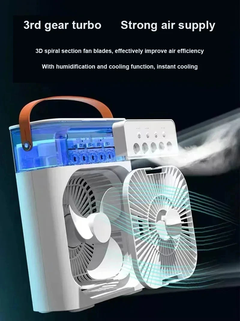 3-in-1 Portable Air Cooler, Humidifier & LED Night Light – Mini Air Conditioner Fan for Home & Office Use