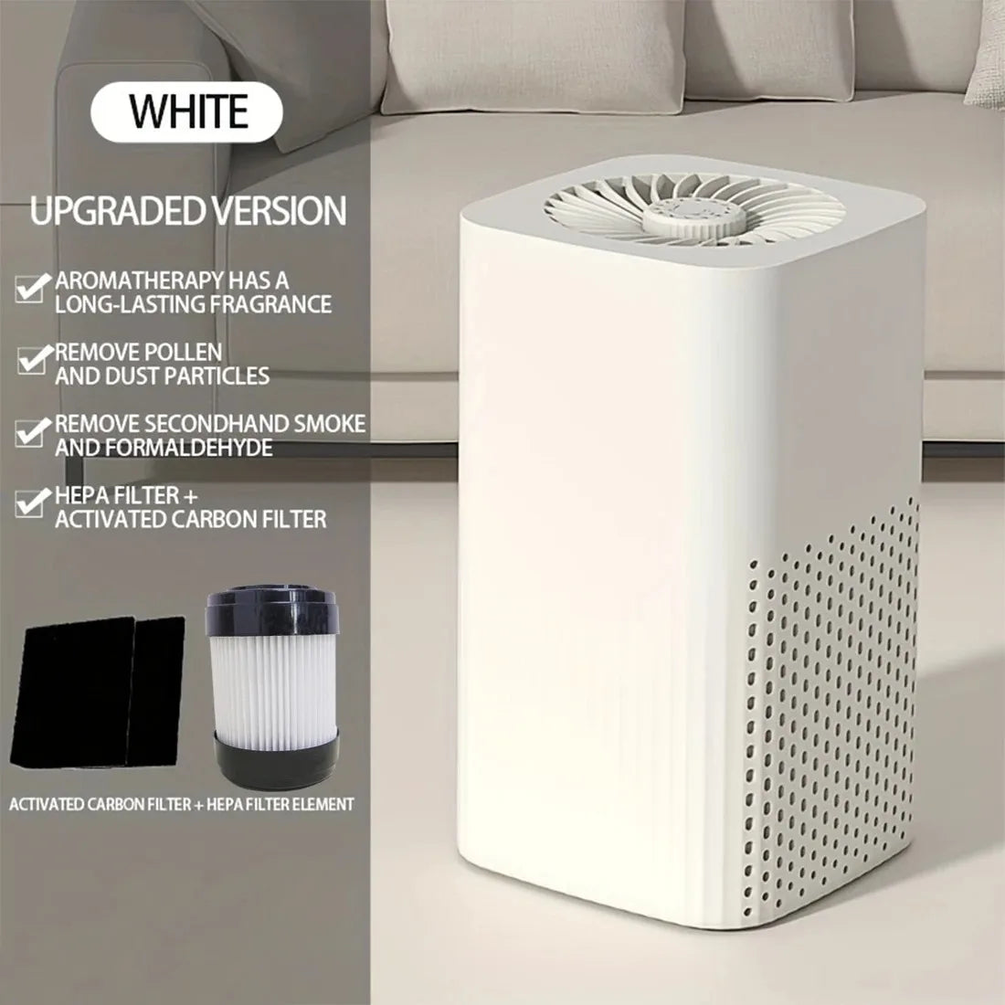 Compact HEPA Air Purifier for Home & Car – Removes Smoke, Odors, Formaldehyde, PM2.5 – Quiet Air Freshener for Bedroom or Office
