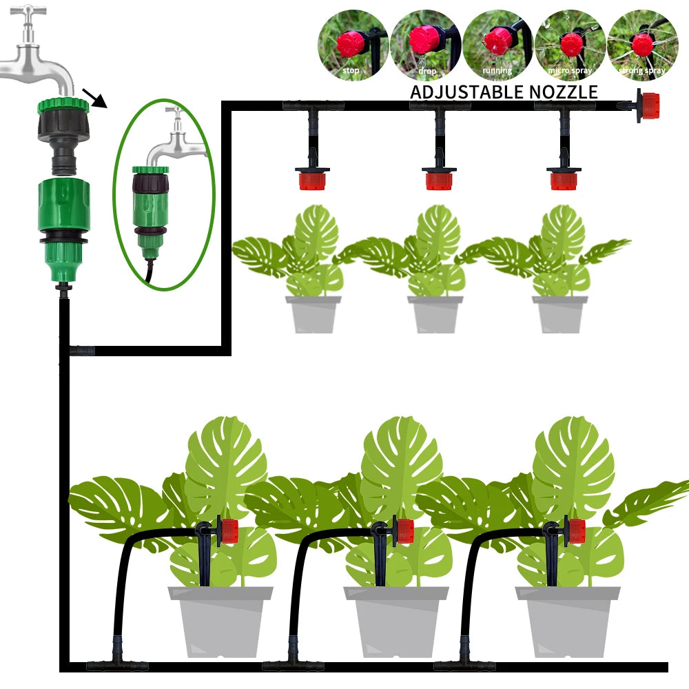 Portable Micro Drip Irrigation System – Automatic Garden Watering Kit with Adjustable Drippers & Misting Hose