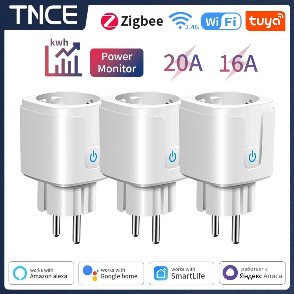 TNCE Tuya Smart Plug EU 16A/20A – WiFi & Zigbee Socket with Power Monitoring, Timer Function, Voice Control – Compatible with Alexa & Google Home