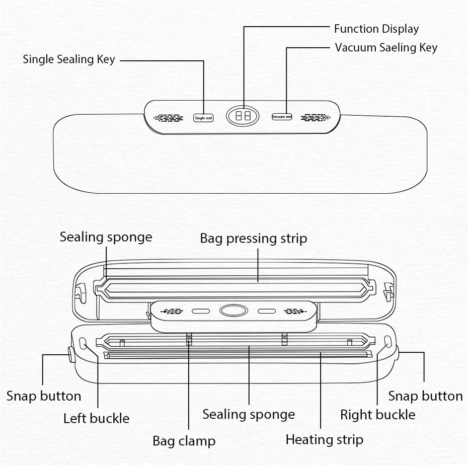 SaengQ Vacuum Sealer Machine – Food Saver with 10 Free Vacuum Bags | Household Food Preservation & Packaging
