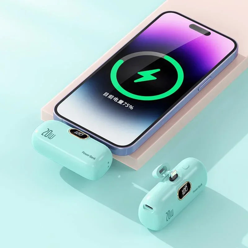 Mini Capsule Power Bank – Ultra-Compact Fast Charger & Emergency External Battery for iPhone and Android