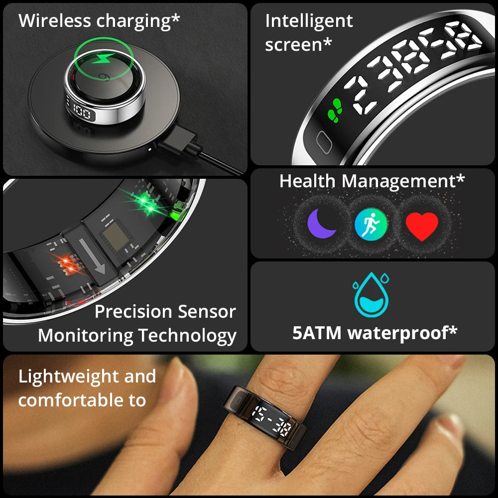 COLMI R12 Smart Ring – Touch Screen, Wireless Charging & Health Tracker, 5ATM Waterproof for Men & Women