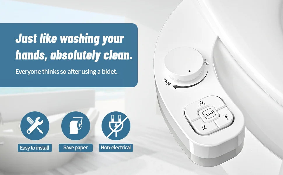 SAMODRA Non-Electric Bidet Attachment – Dual Self-Cleaning Nozzles for Front & Rear Wash | Easy-to-Install Toilet Seat Water Sprayer