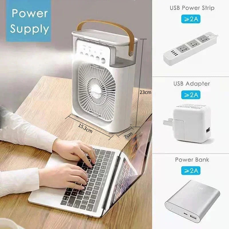 3-in-1 Portable Air Cooler, Humidifier & LED Night Light – Mini Air Conditioner Fan for Home & Office Use