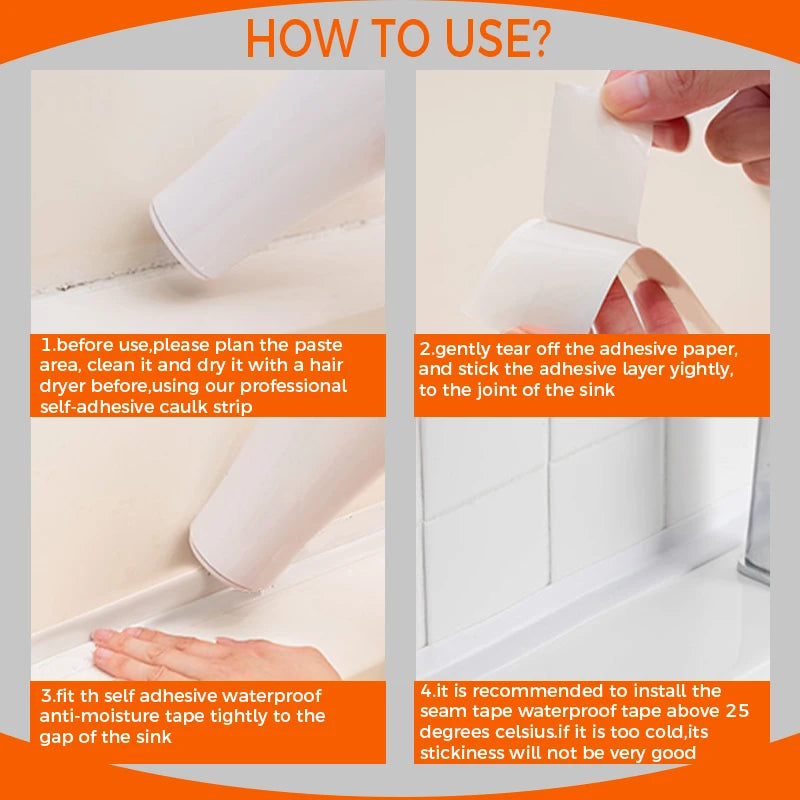 Waterproof Sealing Tape Strip – PVC Self-Adhesive Caulk for Bathroom, Shower, Kitchen & Mold-Proof Protection