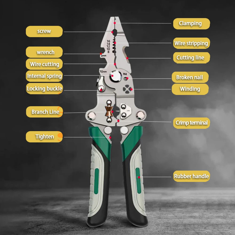 Foldable Wire Stripper & Crimping Tool – Multi-Function Electrician Pliers with Pulley Design for Cutting, Stripping & Wire Winding