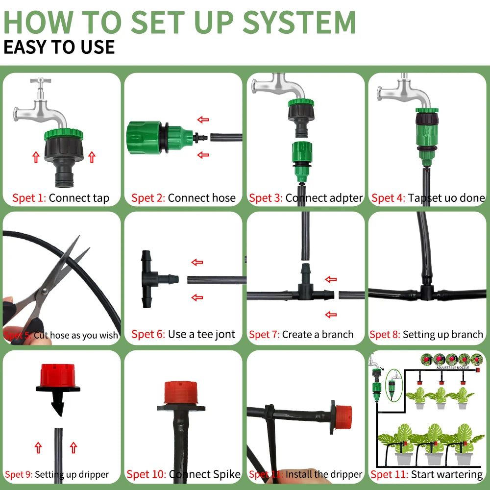 Portable Micro Drip Irrigation System – Automatic Garden Watering Kit with Adjustable Drippers & Misting Hose