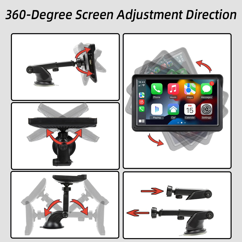Portable Car Touchscreen Multimedia Player – Wireless CarPlay & Android Auto | USB, AUX & Backup Camera Support