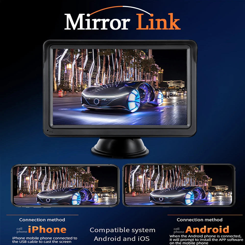 Portable Car Touchscreen Multimedia Player – Wireless CarPlay & Android Auto | USB, AUX & Backup Camera Support