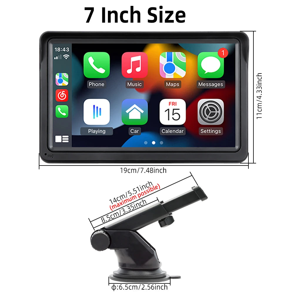 Portable Car Touchscreen Multimedia Player – Wireless CarPlay & Android Auto | USB, AUX & Backup Camera Support