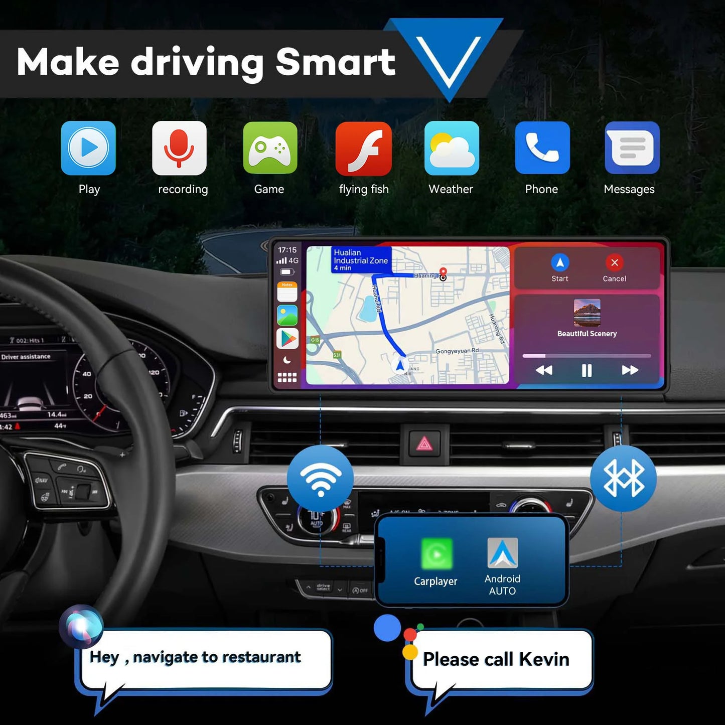 Universal Wireless CarPlay & Android Auto Touchscreen – Portable Car Display
